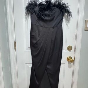 Aidan by Aidan Mattox Black Strapless Dress with Feather Trim